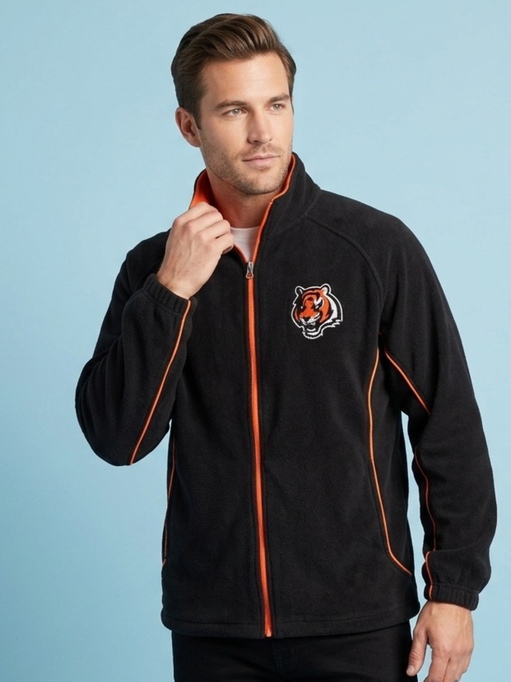 NFL Cincinnati Bengals Men's Full Zip Fleece Jacket Black Orange Tiger Logo
